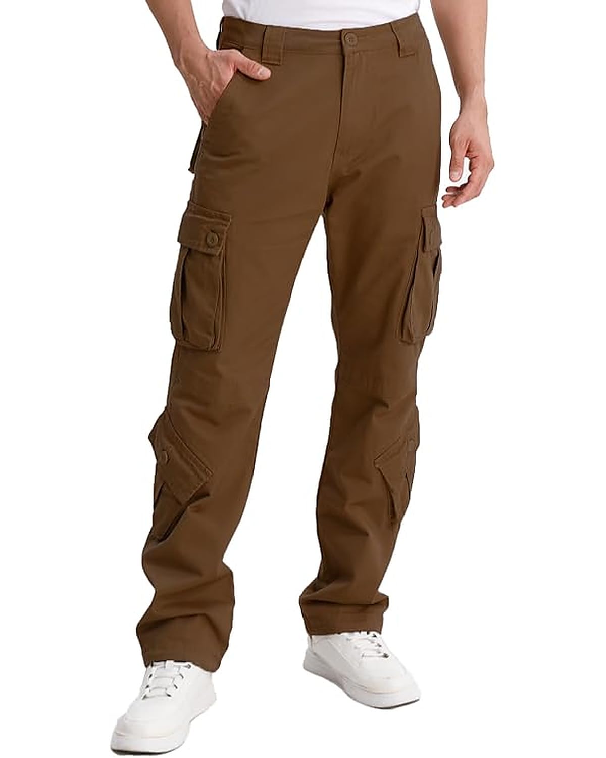 Matchstick Men's Cargo Pants, 8-Pocket 100% Cotton Work Pants, Regular Fit