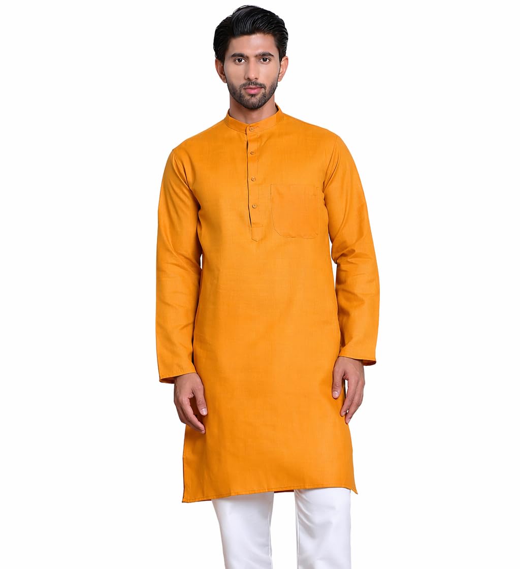 Maple Clothing Solid Cotton Men's Kurta Pajama Set Mandarin Collar Indian Ethnic Wear