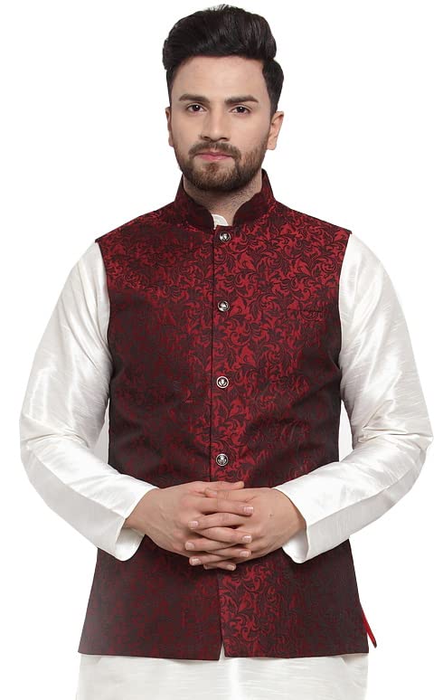 Maple Clothing Men's Nehru Jacket Brocade Indian Traditional Waistcoat Wedding Guest Outfit Vest