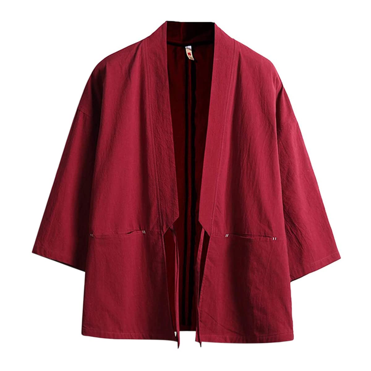 Haseil Men's Kimono Cardigan Japanese Jackets Casual Cotton 3/4 Sleeve Shirt Open Front Coat Lightweight Linen Outwear