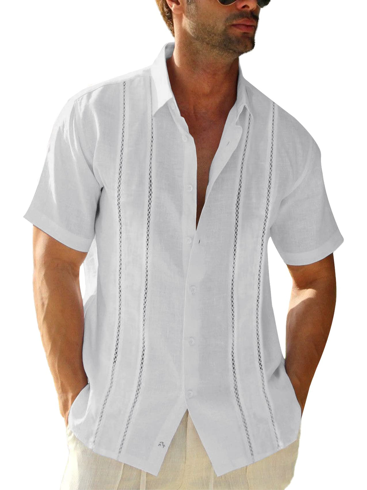 Runcati Mens Short Sleeve Guayabera Shirts Linen Button Down Cuban Shirt