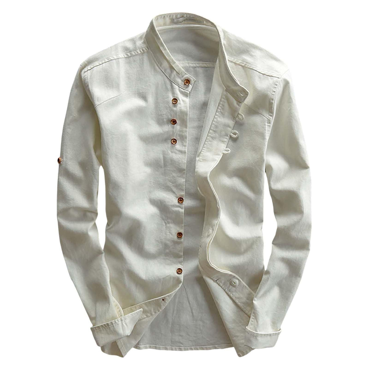 JOFOW Men's Long Sleeve Shirts Soulona Katana Vintage Soft Linen Japan Style Button Down Shirts
