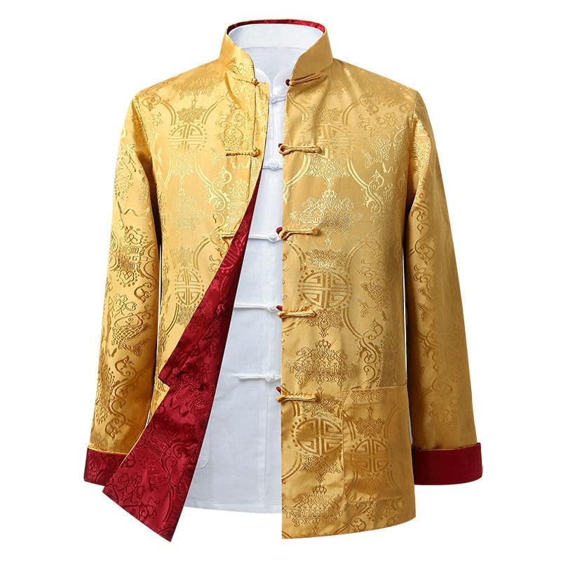 Tang Suit Men Hanfu Chinese Traditional Clothes Long Sleeve Top, Can be Worn on Both Sides,Tang Suit Jacket Men Silk
