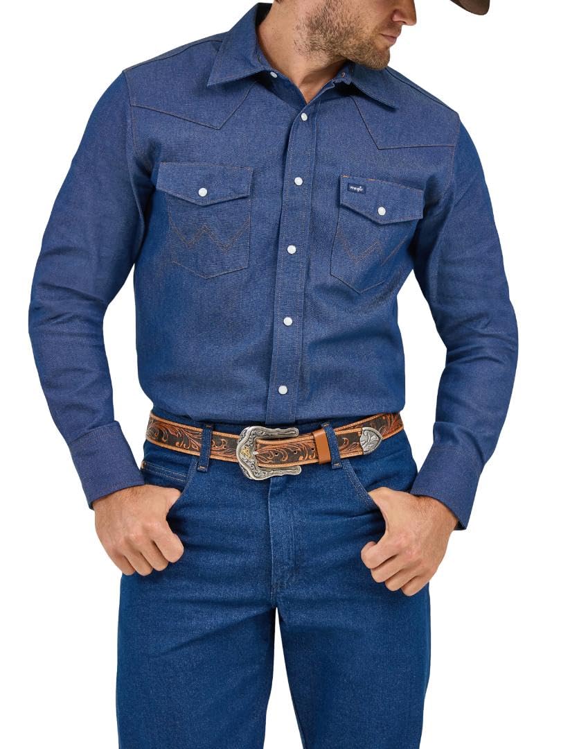 Wrangler Men's Cowboy Cut Firm Finish Western Long Sleeve Snap Work Shirt