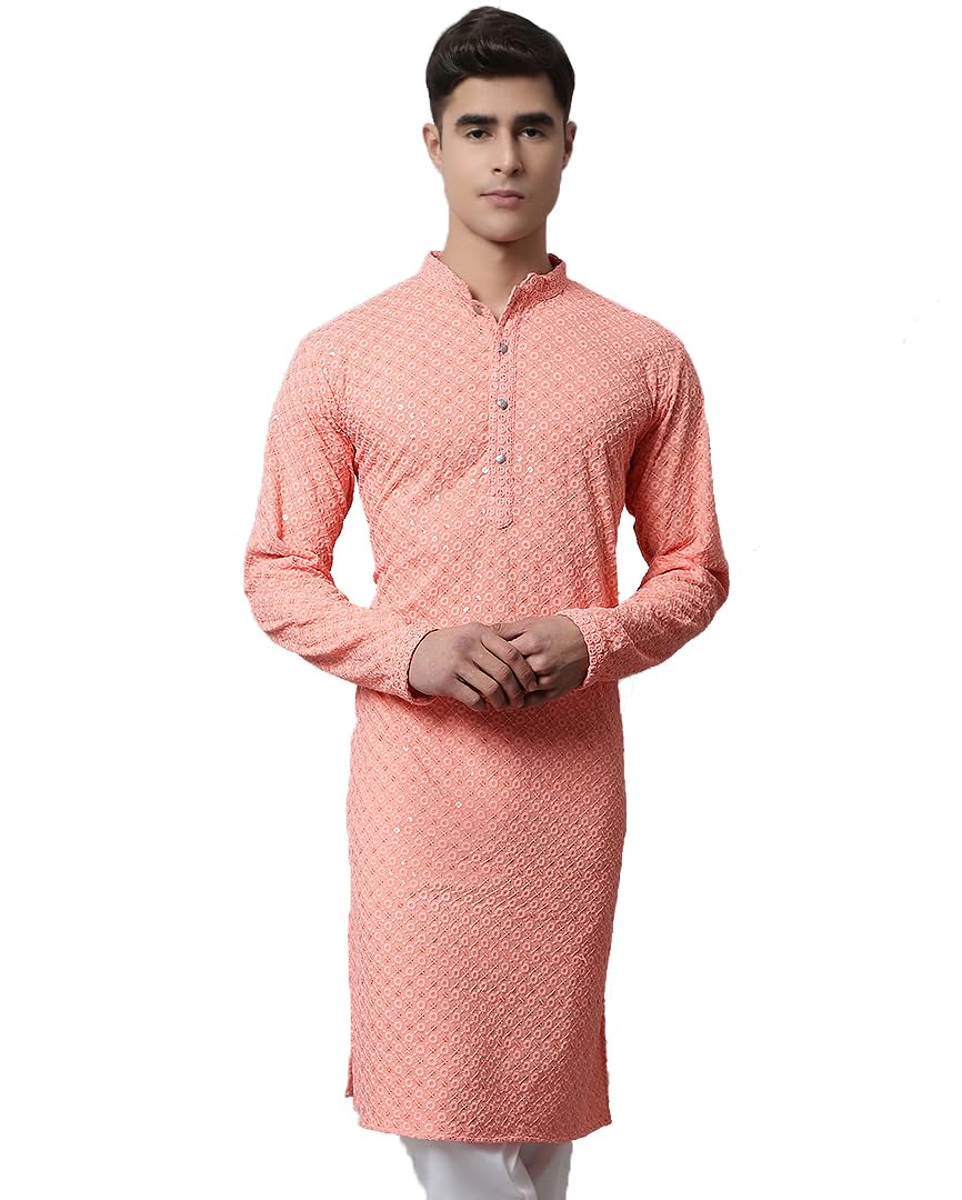 Maple Clothing Sequined Indian Cotton Men's Kurta Pajama Chikankari Embroidered Wedding Guest Outfit