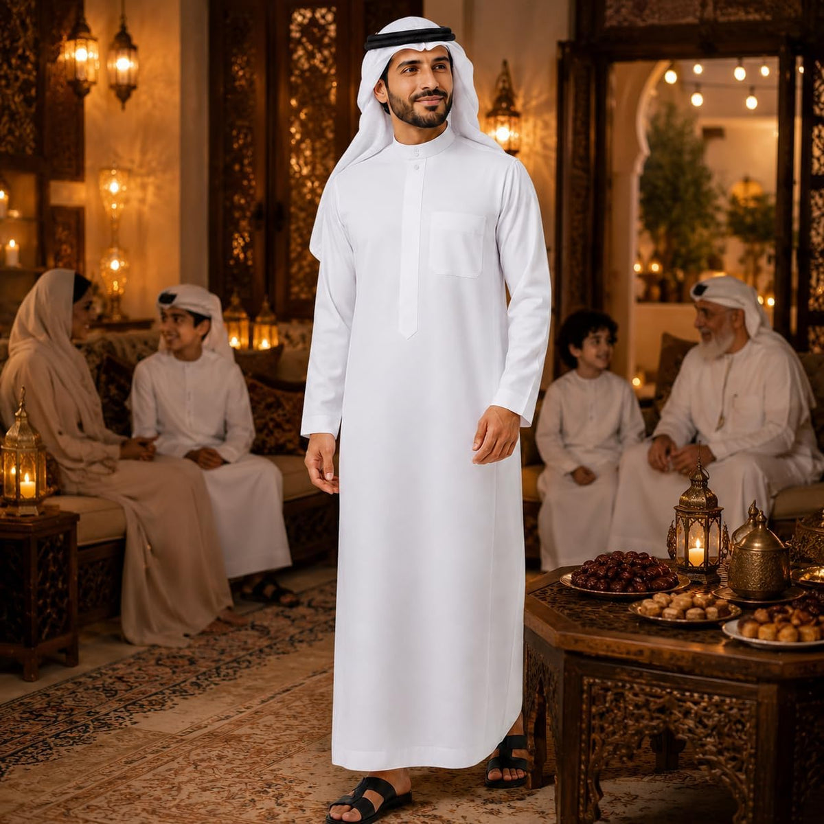 JPXH Mens Muslim Thobe Arab Robe Long Sleeve Islamic Kaftan with Pocket