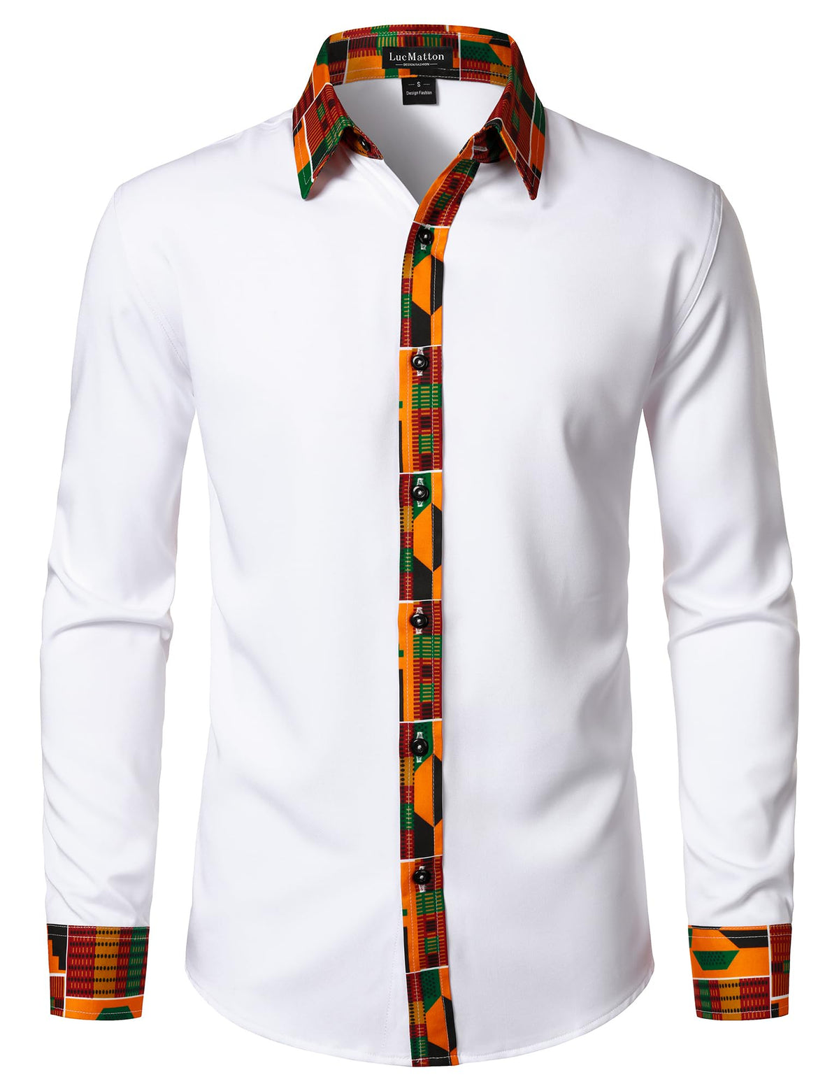 LucMatton Men's African Long Sleeve Button Down Dress Shirt