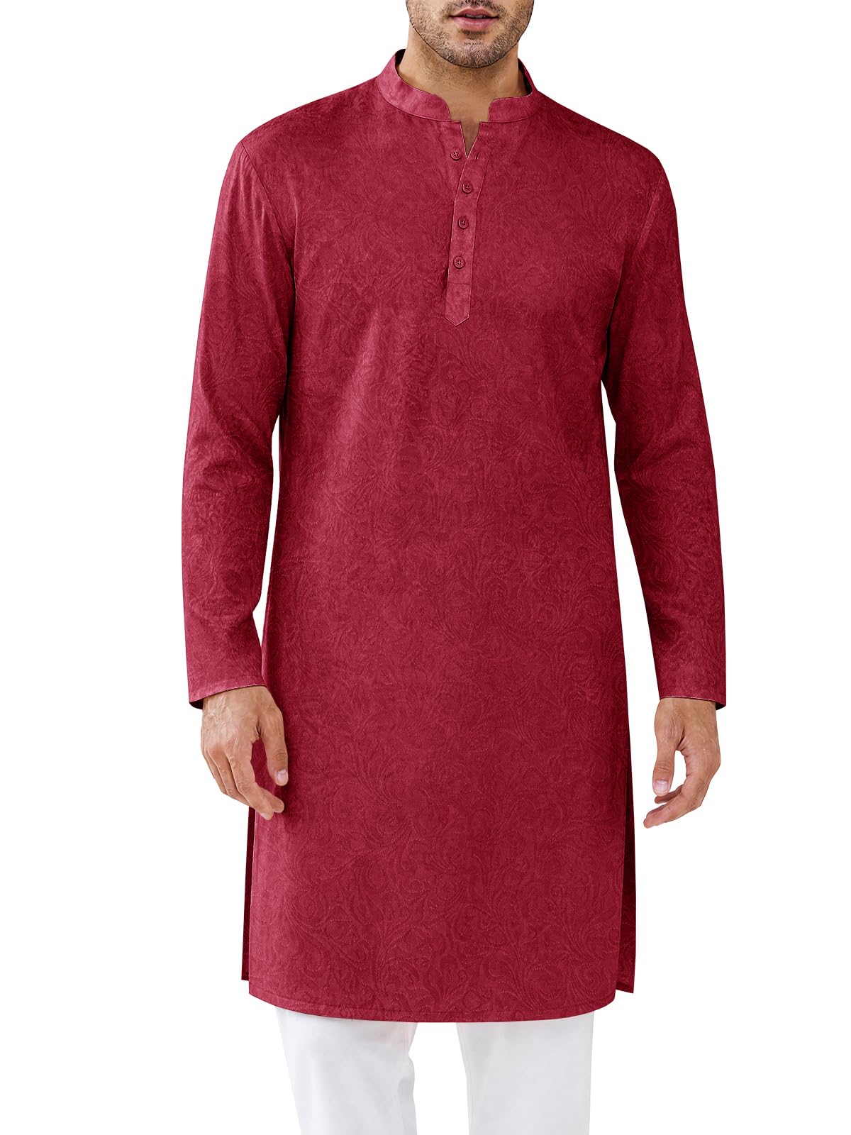 Runcati Mens Kurta Thobe Textured Henley Shirt