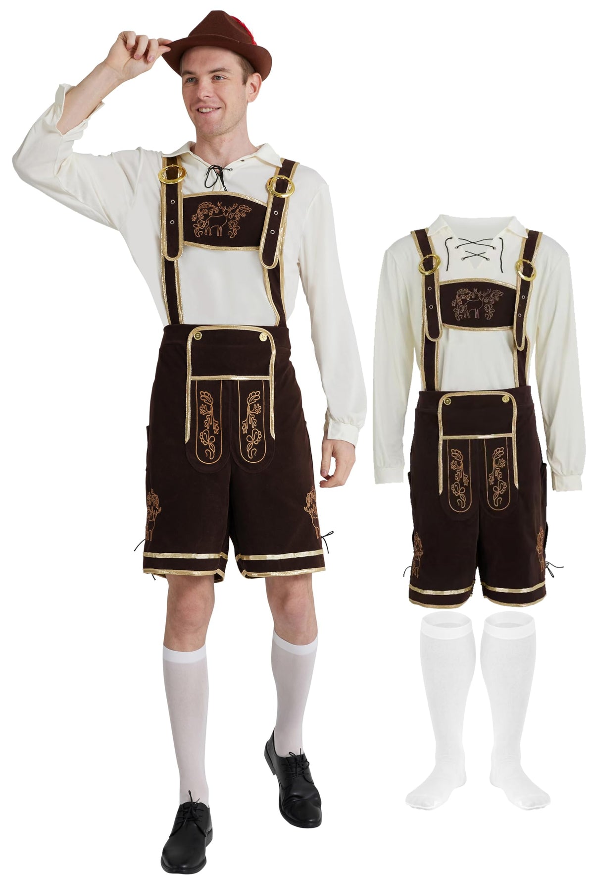 Men's Lederhosen Costume, German Bavarian Oktoberfest Outfit, Shirt & Socks