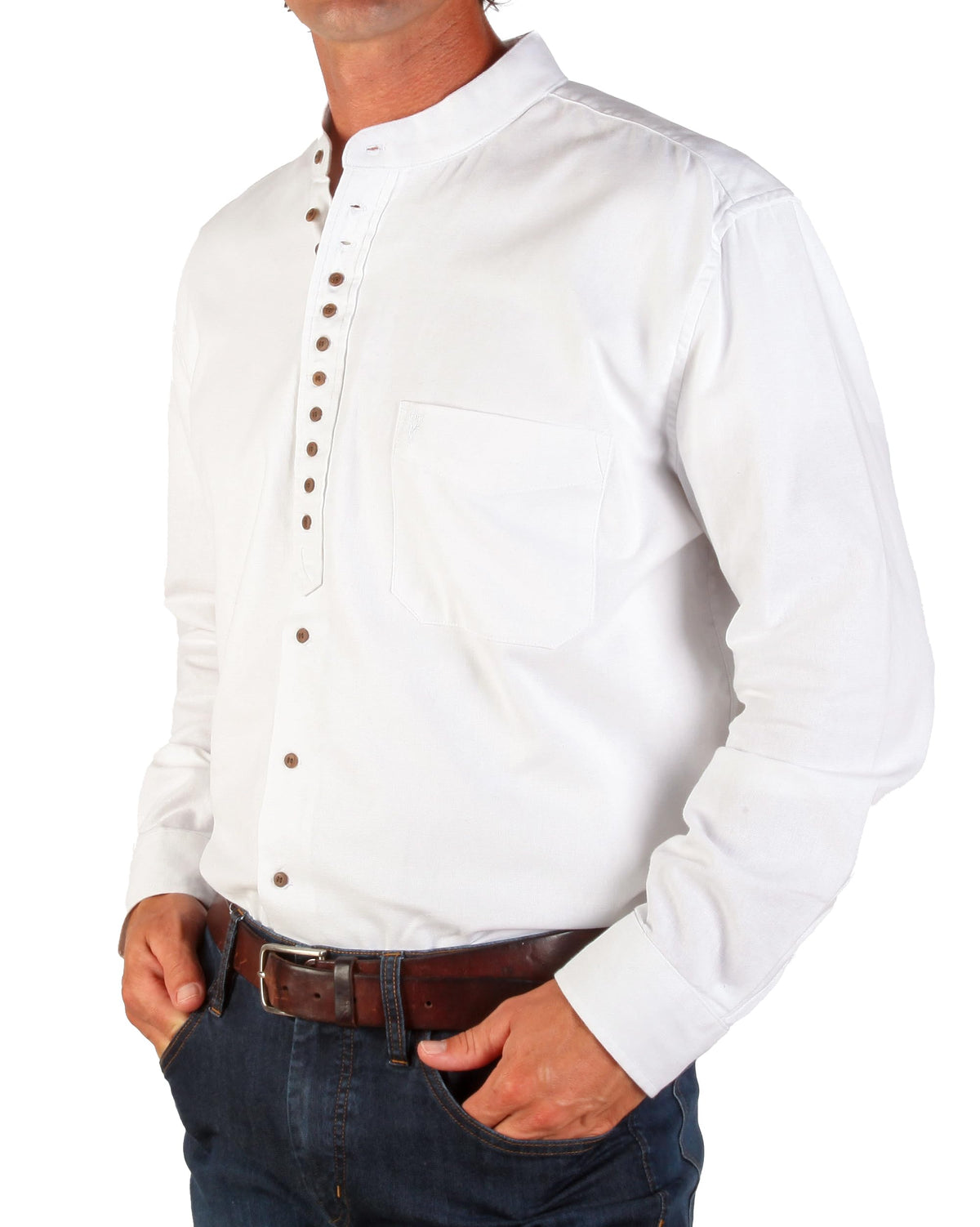 The Celtic Ranch Collarless Shirt for Men, Irish Grandfather Cotton-Linen