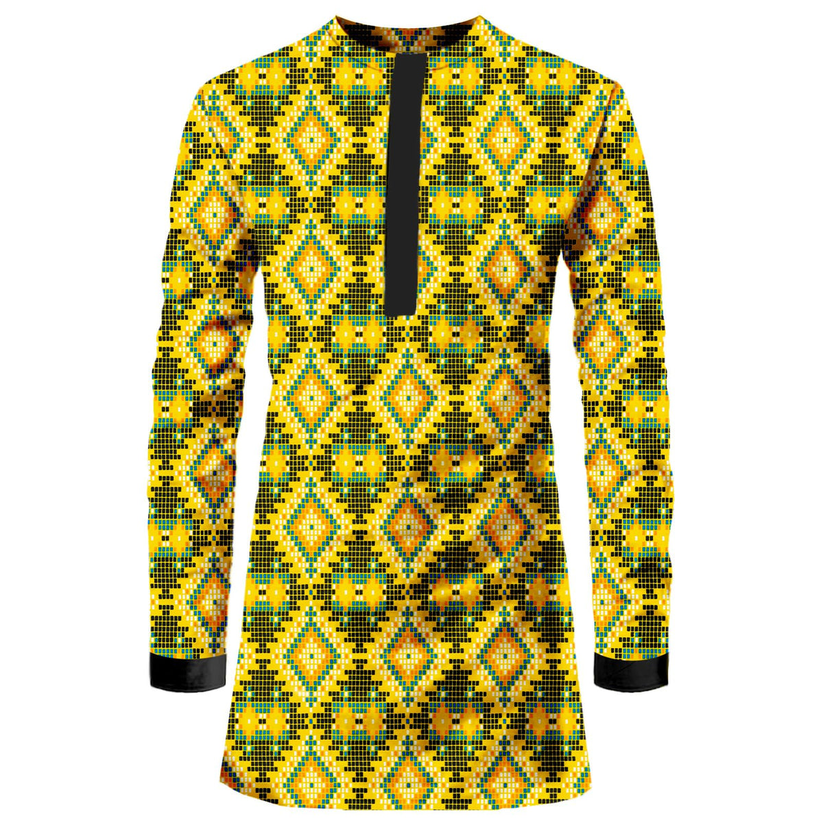African Men Shirt Slim Fit Hidden Button Dashiki Print Cotton Cloth Top