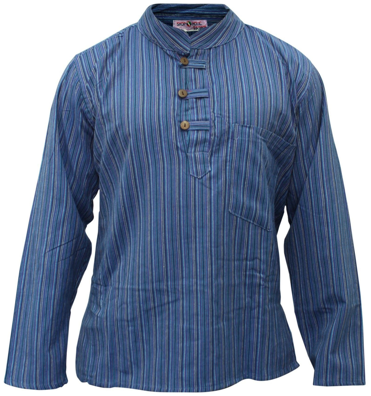 Shopoholic Fashion Mens Striped Grandad Shirt