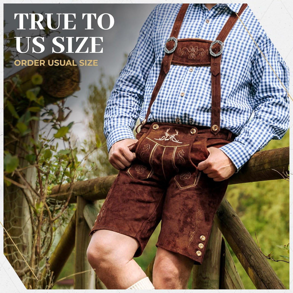 BAVARIA TRACHTEN Lederhosen for Men German Oktoberfest Short Dark Brown