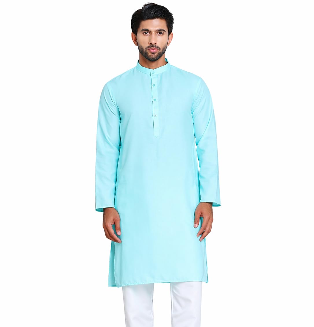 Maple Clothing Solid Cotton Men's Kurta Pajama Set Mandarin Collar Indian Ethnic Wear