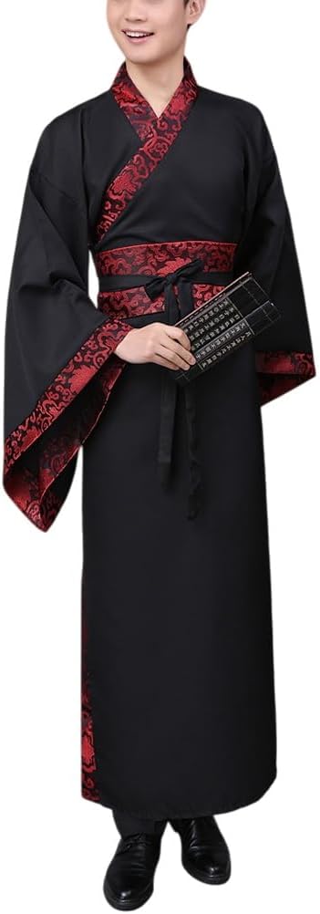 Men's Hanfu Chinese Ancient Scholar Wide Sleeve Straight Hem Robe Han Dynasty Traditional Clothing