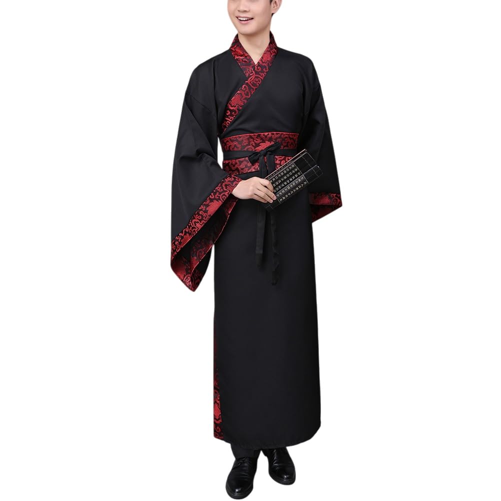 Men's Hanfu Chinese Ancient Scholar Wide Sleeve Straight Hem Robe Han Dynasty Traditional Clothing