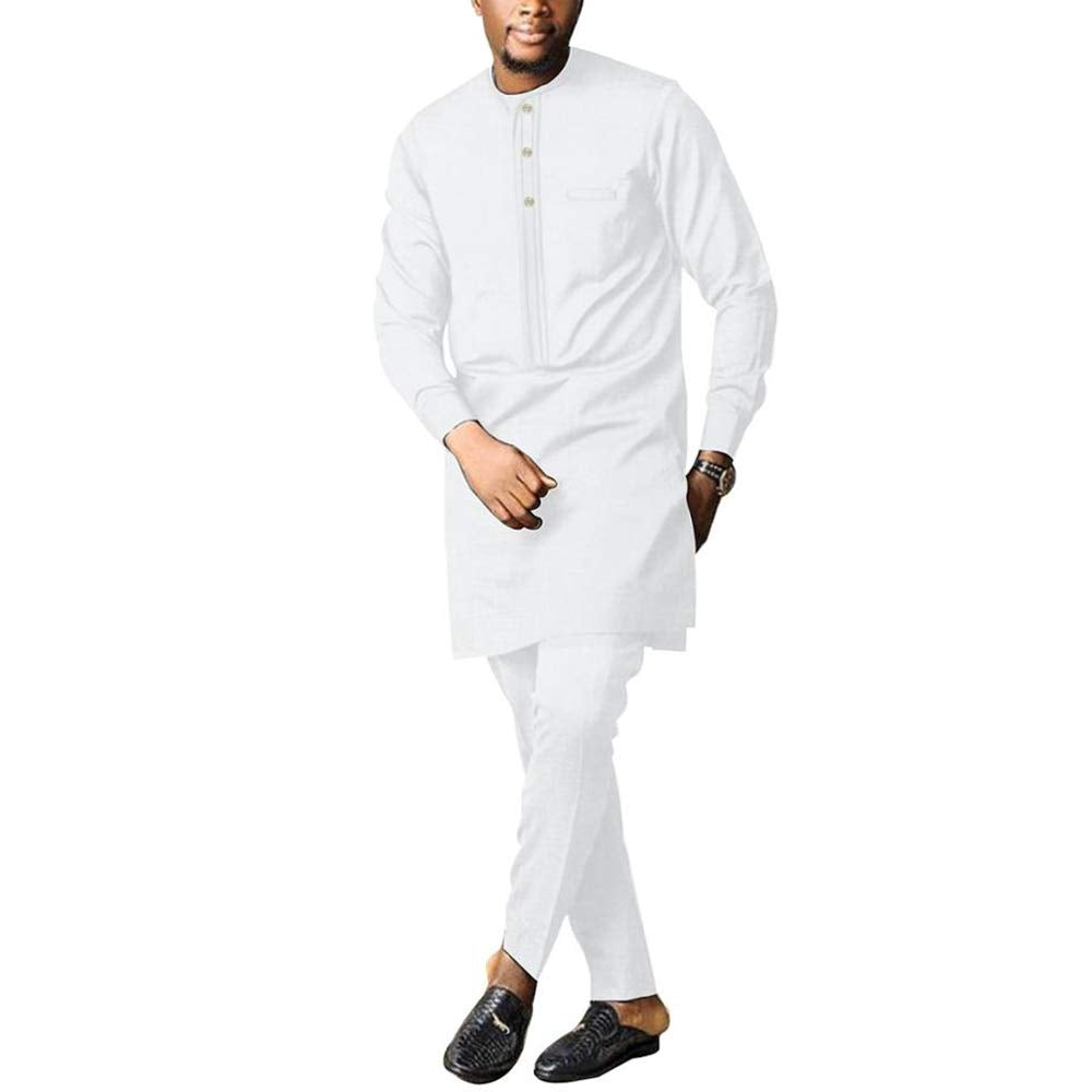 SEA&ALP Men Formal African 2-Piece Dashiki Suit, Long Sleeve Attire