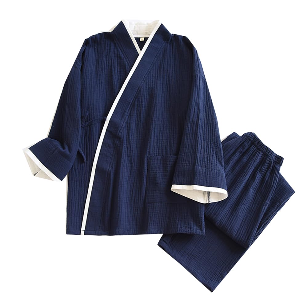 Men's Japanese Kimono Pajamas Crepe Nightwear