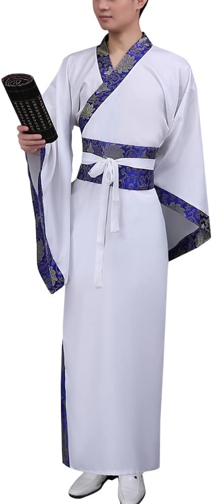 Men's Hanfu Chinese Ancient Scholar Wide Sleeve Straight Hem Robe Han Dynasty Traditional Clothing