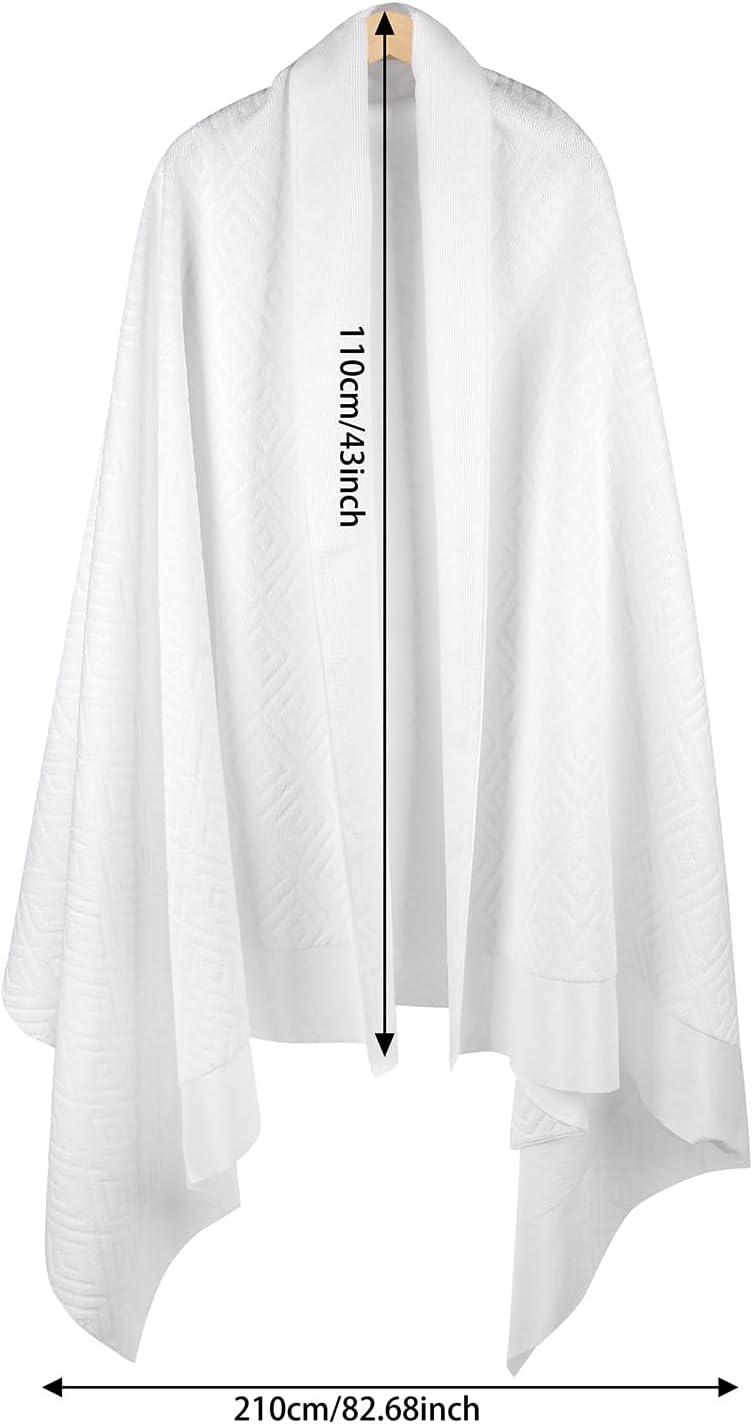 DIAOJIA® Muslim Men's Prayer Shawl,Pilgrimage Towel White Traditional Arabic Hajj Shawl, Polyester Terry Cloth Material, 110x210 cm, 2-Piece Set with Storage Bag (White)
