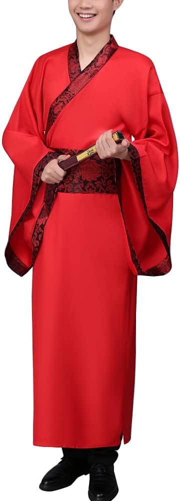 Men's Hanfu Chinese Ancient Scholar Wide Sleeve Straight Hem Robe Han Dynasty Traditional Clothing