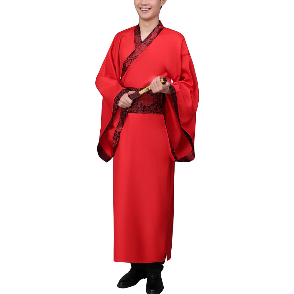 Men's Hanfu Chinese Ancient Scholar Wide Sleeve Straight Hem Robe Han Dynasty Traditional Clothing