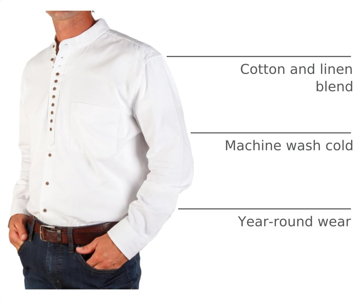The Celtic Ranch Collarless Shirt for Men, Irish Grandfather Cotton-Linen