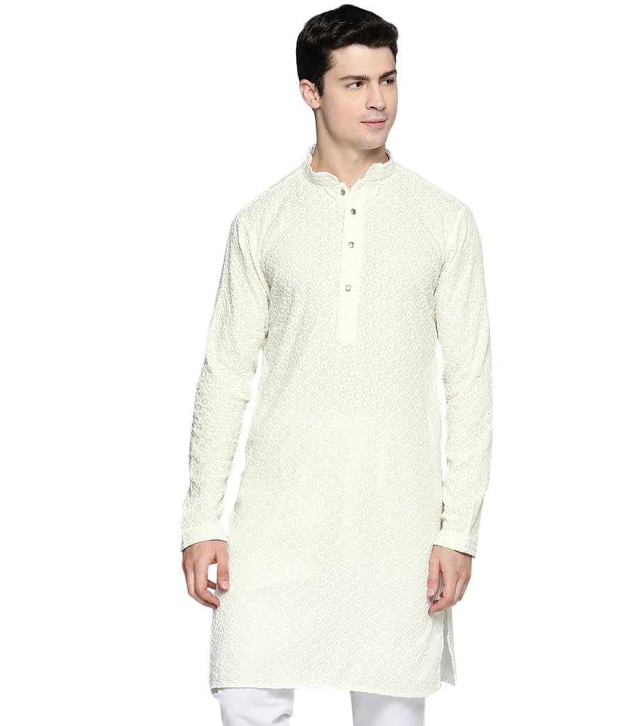 Maple Clothing Sequined Indian Cotton Men's Kurta Pajama Chikankari Embroidered Wedding Guest Outfit