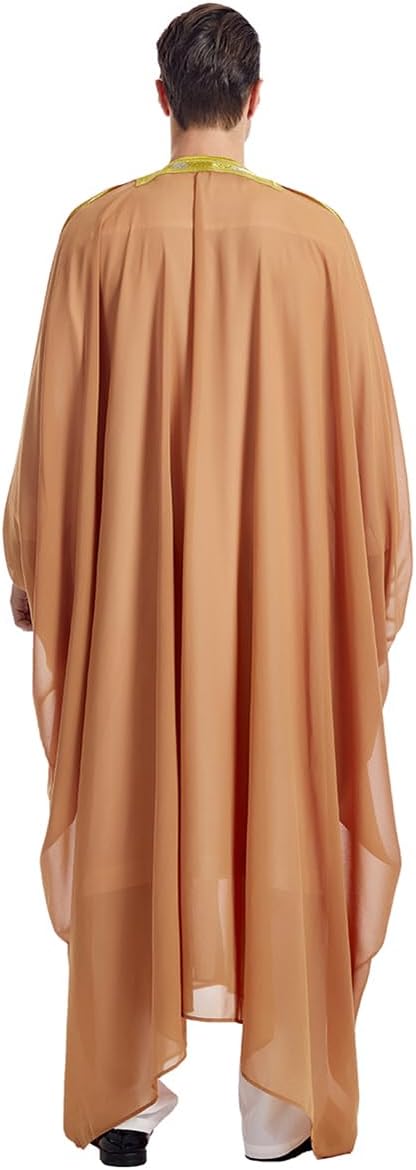Muslim Thobe for Men Kaftan Robe Ramadan Abaya Prayer Dress Chiffon Open Front Embroidered Cardigan Islam Dubai Thobe Kimono