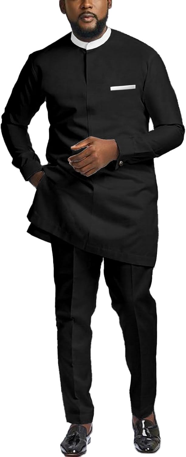 African Suit for Men 2 Piece Set Dashiki Shirt & Pants Outfits