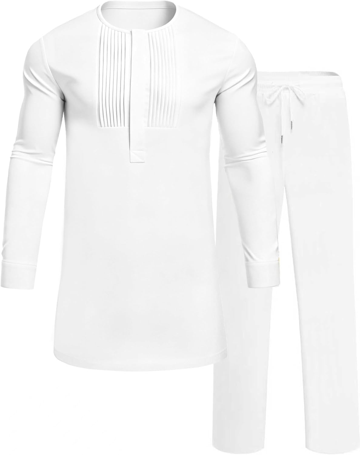 Mens African 2 Piece Set Dashiki Suit Pleated Snap Button Outfit
