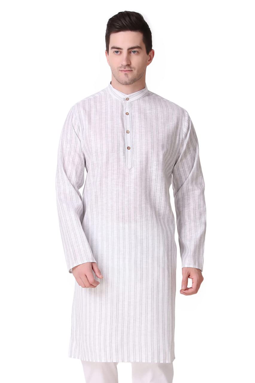 In-Sattva Men's Indian Classic Banded Collar Pure Cotton Long Kurta Tunic