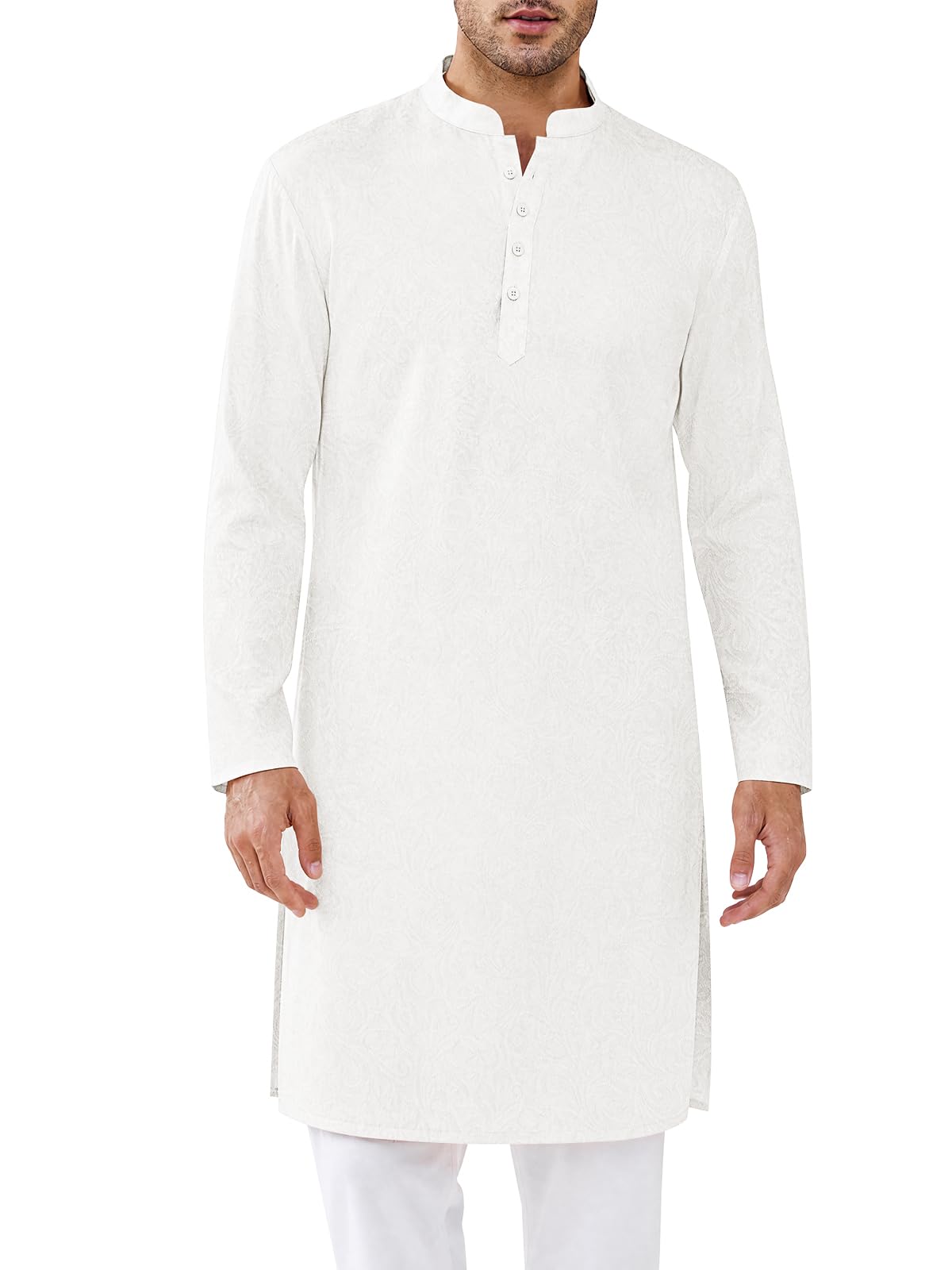 Runcati Mens Kurta Thobe Textured Henley Shirt