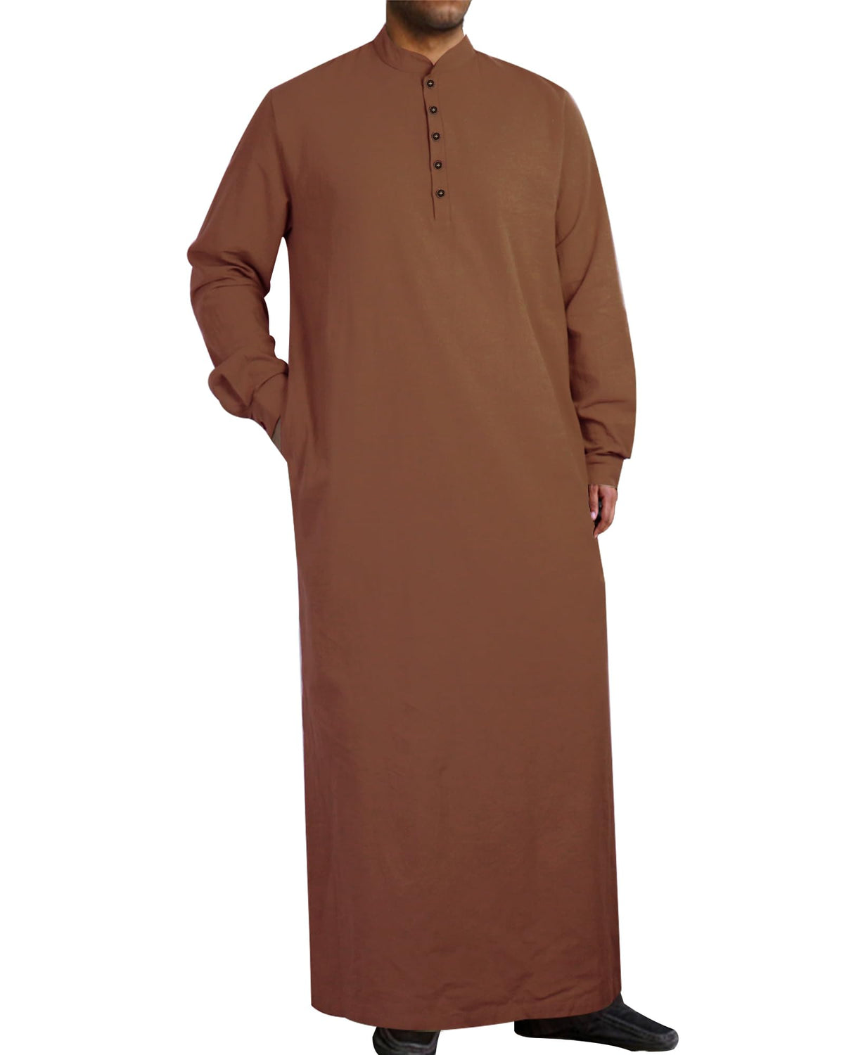 YAOHUOLE Muslim Thobe for Men Button down Mens Caftans Big and Tall Mens Arab Thobe with Pocket