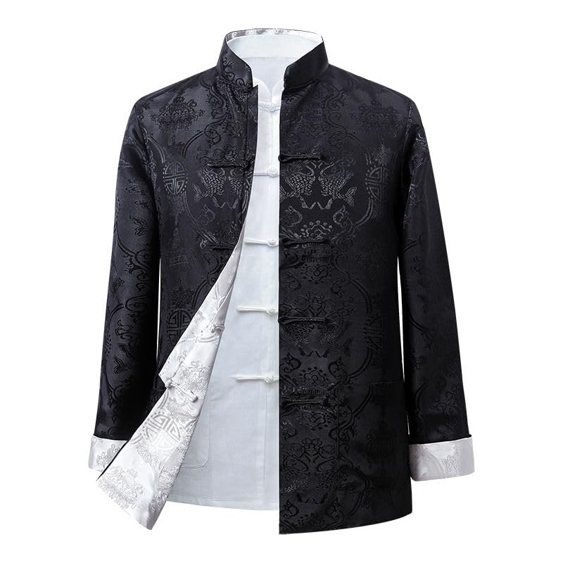 Tang Suit Men Hanfu Chinese Traditional Clothes Long Sleeve Top, Can be Worn on Both Sides,Tang Suit Jacket Men Silk