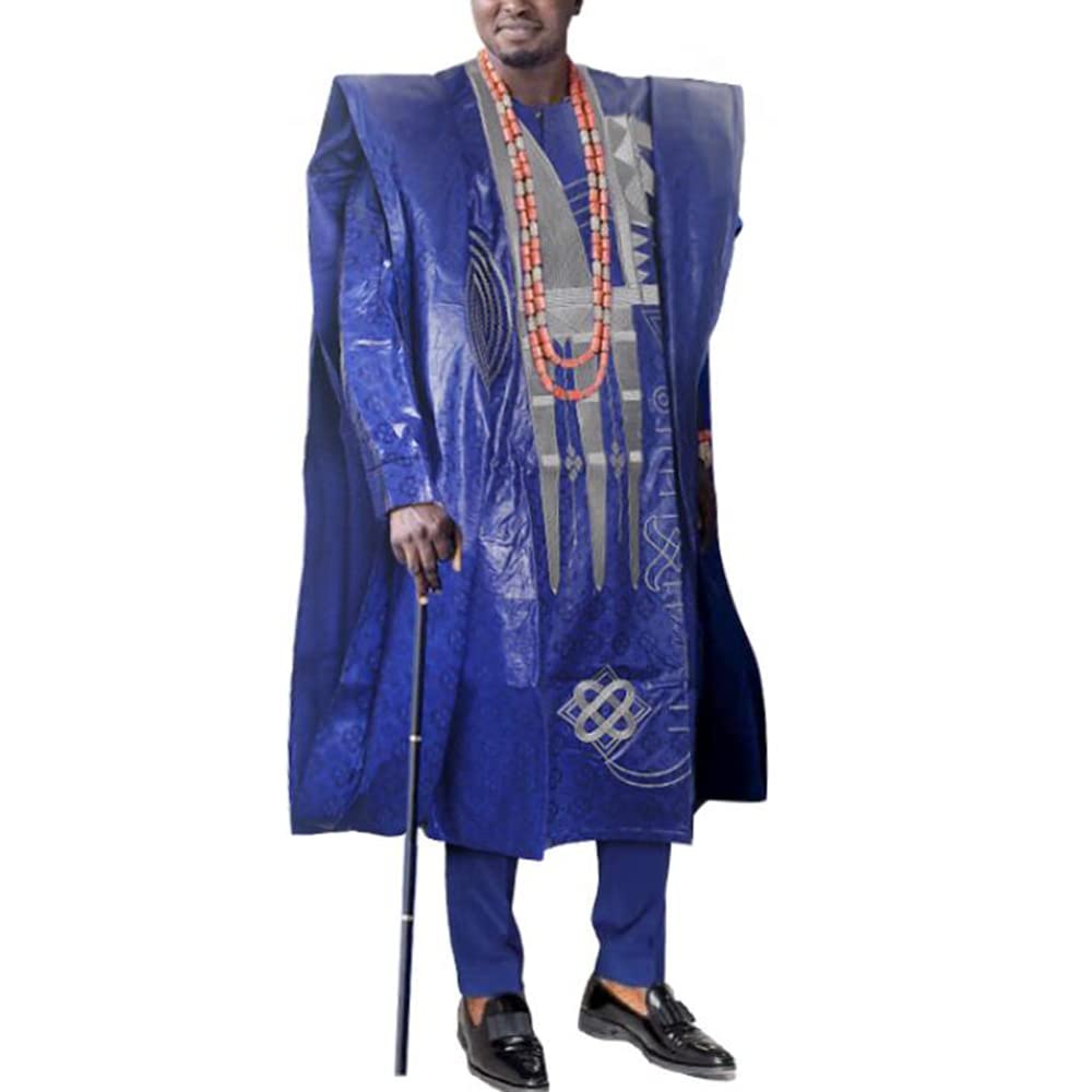 HD Traditional African Clothing for Men Nigerian Man's Agbada Embroidery Bazin Boubou Outfit