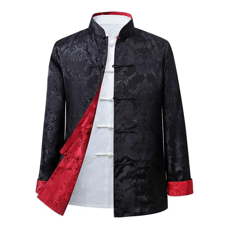 Tang Suit Men Hanfu Chinese Traditional Clothes Long Sleeve Top, Can be Worn on Both Sides,Tang Suit Jacket Men Silk