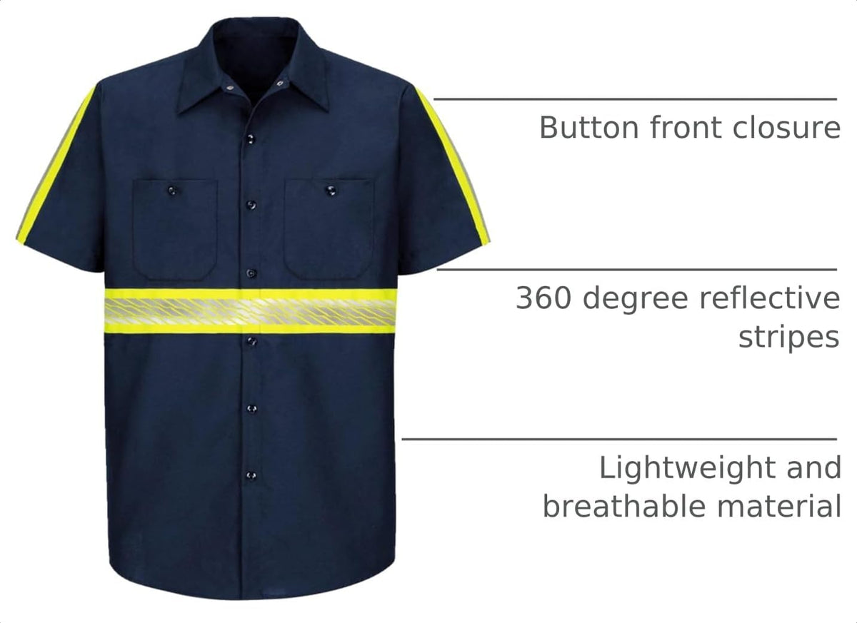 L&M Men's Enhanced Visibility Industrial Work Shirt Reflective Short Long Sleeve HIGH Visibility