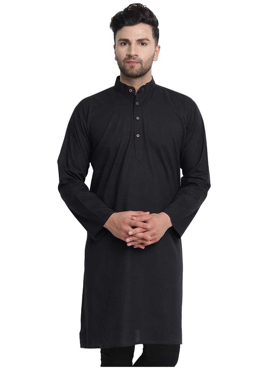 In-Sattva Men's Indian Classic Banded Collar Pure Cotton Long Kurta Tunic