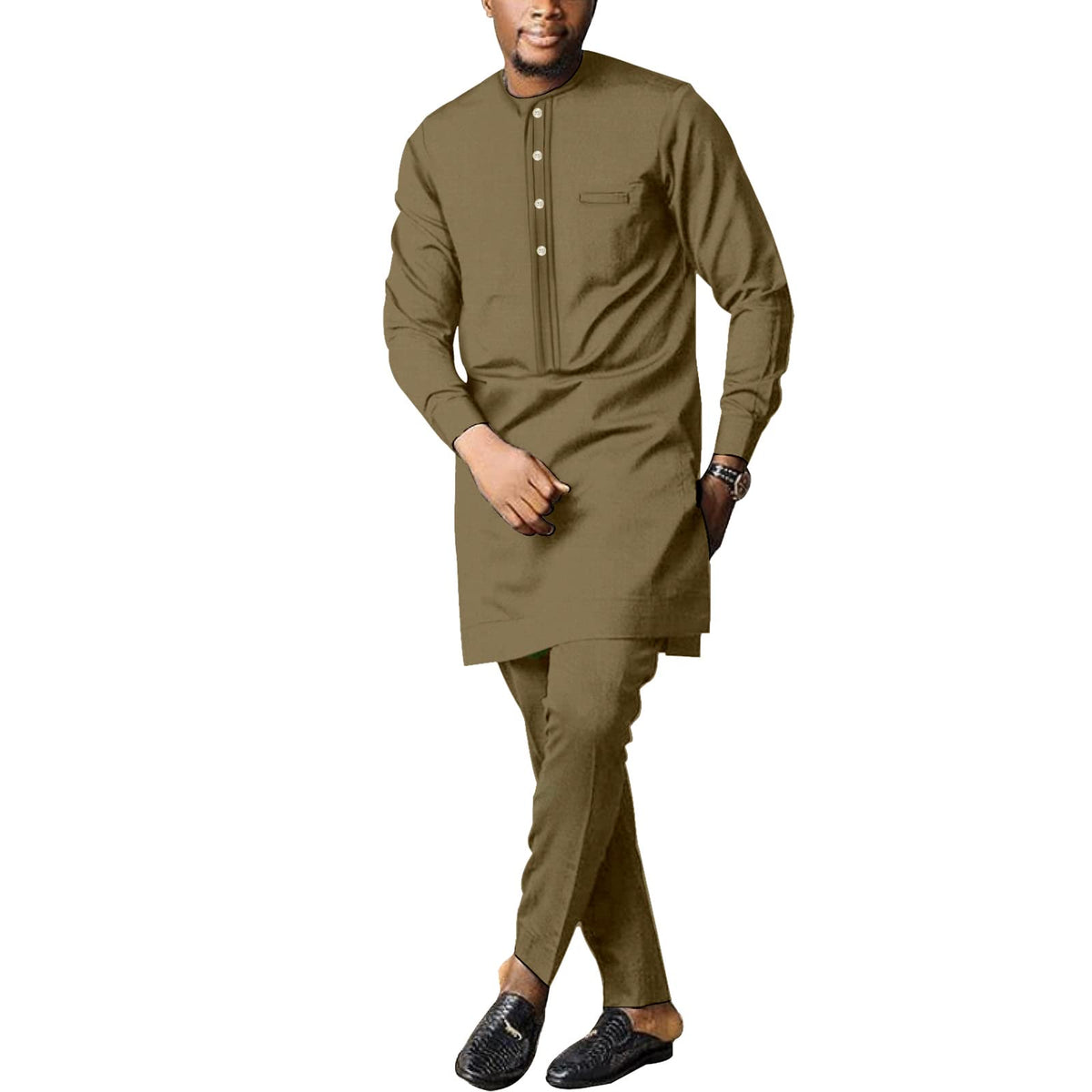 SEA&ALP Men Formal African 2-Piece Dashiki Suit, Long Sleeve Attire