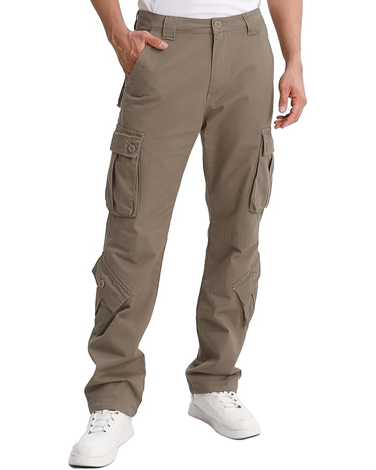 Matchstick Men's Cargo Pants, 8-Pocket 100% Cotton Work Pants, Regular Fit