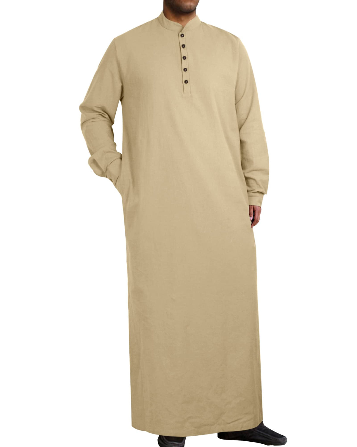 YAOHUOLE Muslim Thobe for Men Button down Mens Caftans Big and Tall Mens Arab Thobe with Pocket