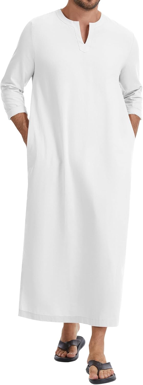 LVCBL Islamic Thobe for Men Muslim Kaftan Thobe Caftans for Men