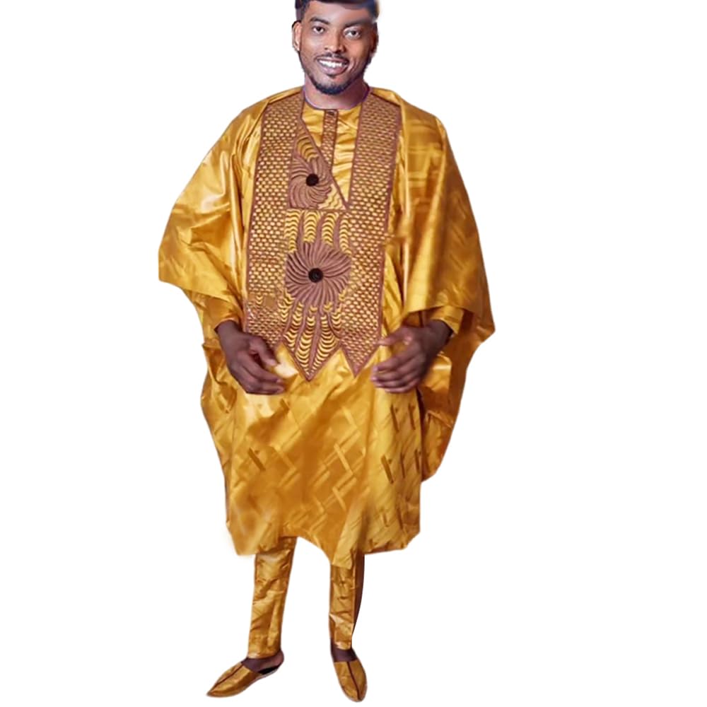 HD Traditional African Clothing for Men Nigerian Man's Agbada Embroidery Bazin Boubou Outfit