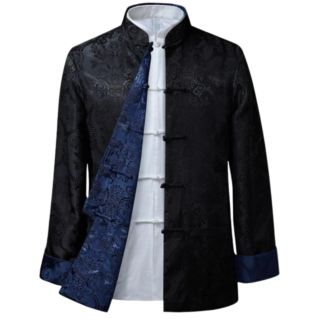 Tang Suit Men Hanfu Chinese Traditional Clothes Long Sleeve Top, Can be Worn on Both Sides,Tang Suit Jacket Men Silk
