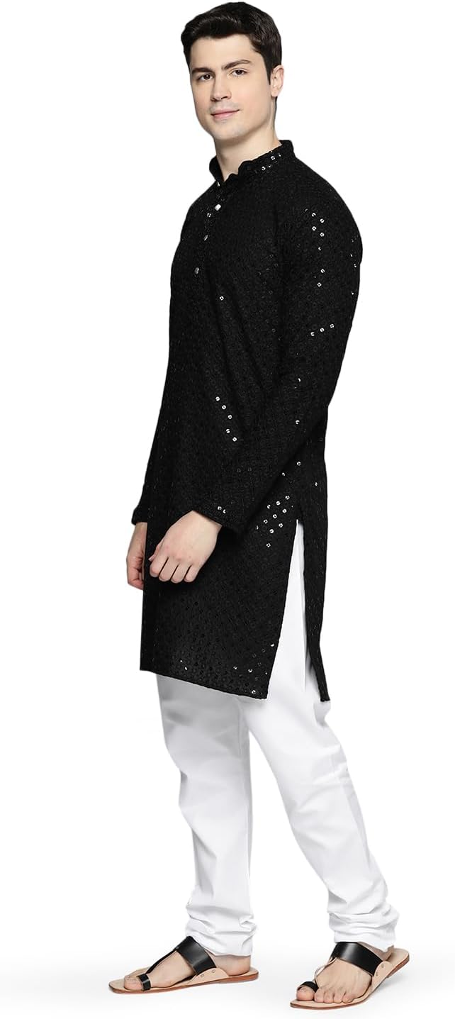 Maple Clothing Sequined Indian Cotton Men's Kurta Pajama Chikankari Embroidered Wedding Guest Outfit