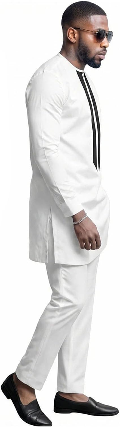 African Men's Formal Clothes Dashiki Shirt and Pant Two Piece Suit Traditional Long Sleeve Outfits