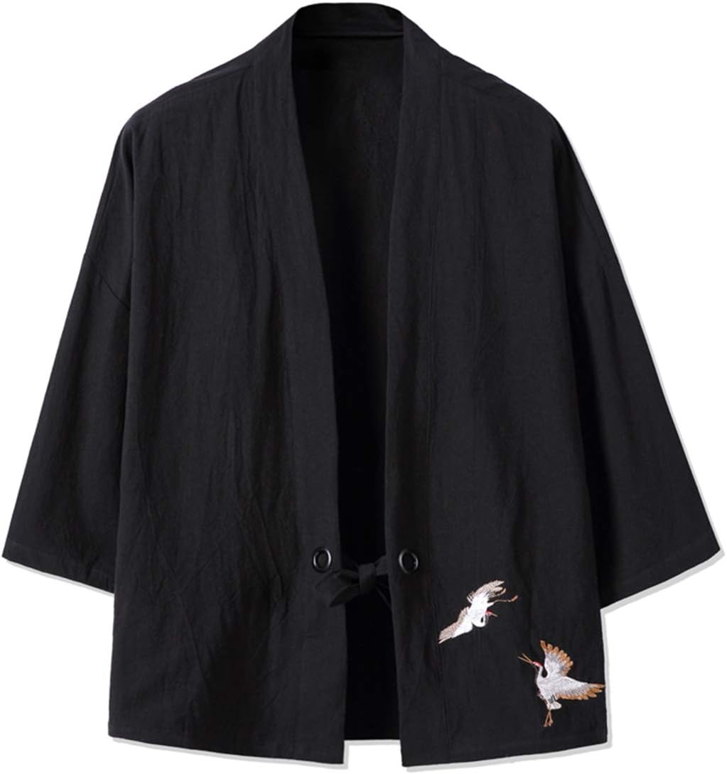 Seidarise Men's Kimono Traditional Japanese Clothing Male Cardigan Noragi Jacket Yukata Coat Haori