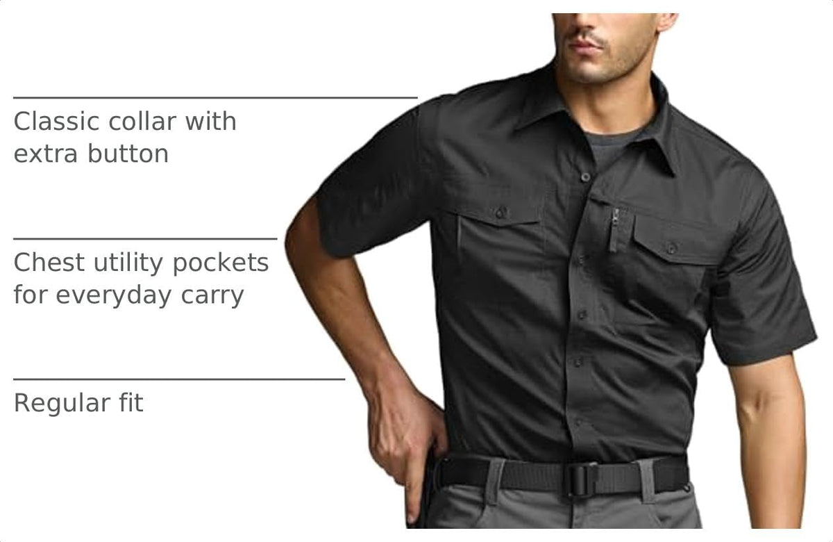 CQR Men's Short Sleeve Tactical Shirts, UPF 50+ Ripstop Military Work Shirts, Breathable Button Down Outdoor Hiking Shirt