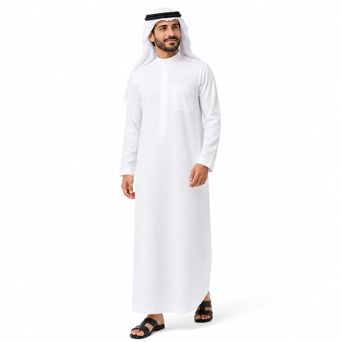 JPXH Mens Muslim Thobe Arab Robe Long Sleeve Islamic Kaftan with Pocket
